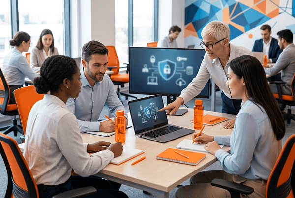 Team conducting phishing simulation training session