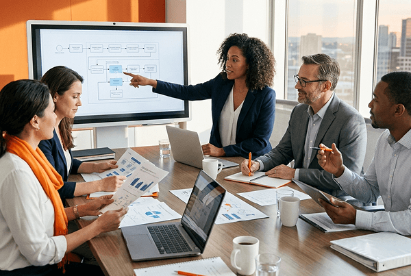 Team reviewing compliance alignment on screen