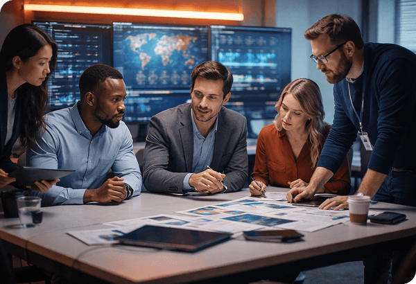 Team reviewing threat hunting deliverables