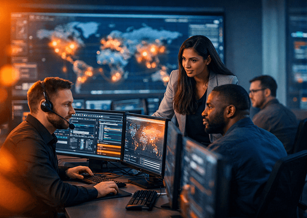 Security operations team collaborating on threat response